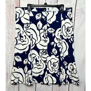 Maeve Anthropologie Women's Flared Floral Print Skirt Blue White Button Front XL